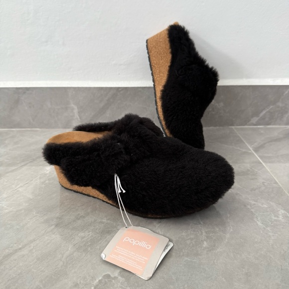 Women’s Birkenstock Papillio Fanny Teddy Shearling Mule Wedge Clog US 9 EU 40 - Picture 2 of 16